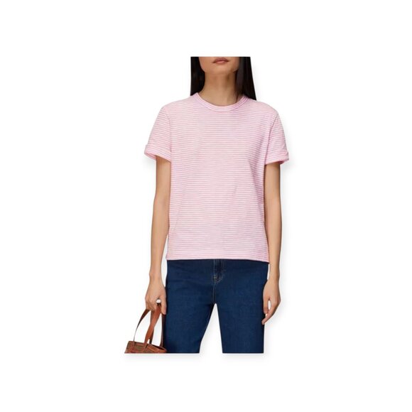 Whistles XS Pink Emily Stripe T-Shirt 100% Cotton - Picture 2 of 11